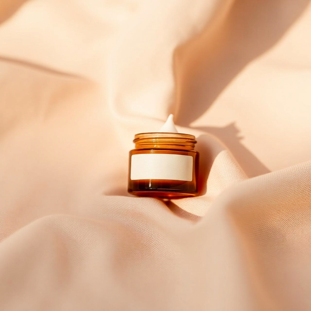 Emme magnesium bedtime lotion jar resting on soft linen